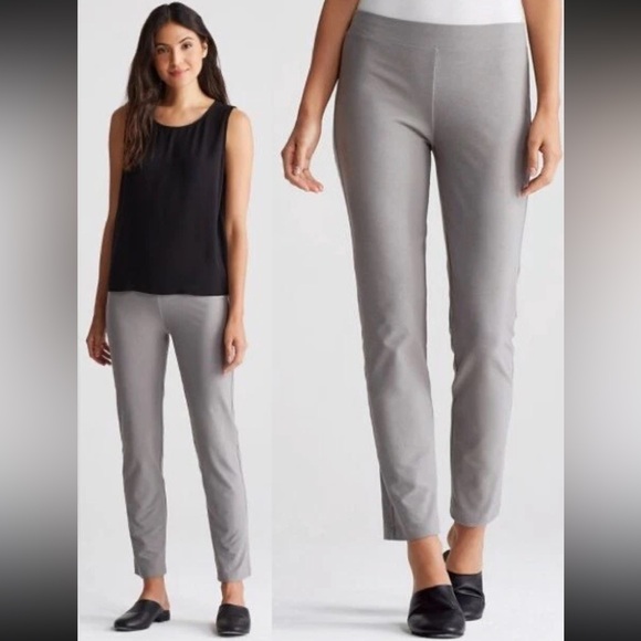 EILEEN FISHER Washable Stretch Crepe Smoke Slim Ankle Pants with Yoke Women’s XS